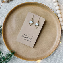 Load image into Gallery viewer, White Leather & Brass Triangle Earrings