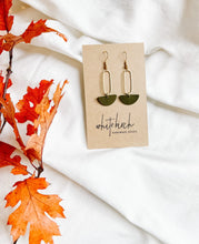 Load image into Gallery viewer, *SALE* Small Brass Oval and Green Leather Earrings