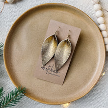 Load image into Gallery viewer, Textured Gold Leather Leaf Earrings