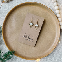 Load image into Gallery viewer, Cream Leather & Brass Triangle Earrings
