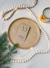 Load image into Gallery viewer, Cream Leather & Brass Triangle Earrings