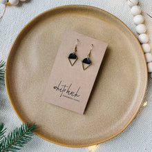 Load image into Gallery viewer, Black Leather & Brass Triangle Earrings