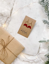 Load image into Gallery viewer, Red Leather Moon & Brass Ring Earrings