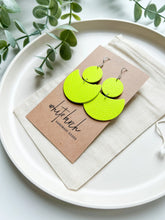 Load image into Gallery viewer, Highlighter Yellow Leather Crescent Moon Earrings