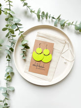 Load image into Gallery viewer, Highlighter Yellow Leather Crescent Moon Earrings