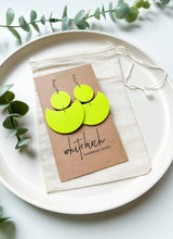 Load image into Gallery viewer, Highlighter Yellow Leather Crescent Moon Earrings