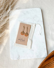 Load image into Gallery viewer, Tan Brown Leather & Brass Sunburst Geometric Earrings