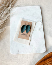 Load image into Gallery viewer, Dark Teal Leather Leaf Earrings