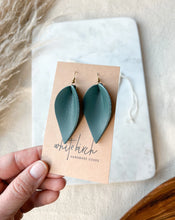 Load image into Gallery viewer, Dark Teal Leather Leaf Earrings