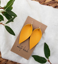 Load image into Gallery viewer, Mustard Yellow Leather Leaf Earrings