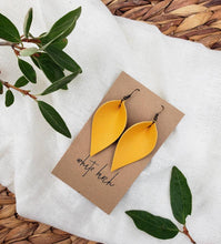 Load image into Gallery viewer, Mustard Yellow Leather Leaf Earrings