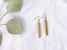 Load image into Gallery viewer, Beige Leather and Brass Bar Earrings