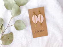 Load image into Gallery viewer, Blush Pink Petal Leather and Brass Bar Earrings