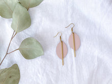 Load image into Gallery viewer, Blush Pink Petal Leather and Brass Bar Earrings