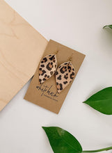 Load image into Gallery viewer, *SALE* Cheetah Print Leather Small Leaf Earrings with Raw Brass Hook