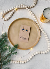 Load image into Gallery viewer, Dark Blue Leather & Brass Triangle Earrings