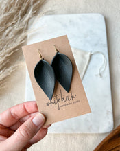 Load image into Gallery viewer, Black Leather Leaf Earrings
