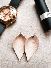 Load image into Gallery viewer, Nude Blush Pink Leather Leaf Earrings