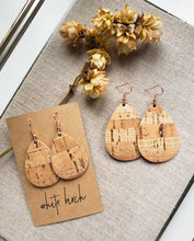 Load image into Gallery viewer, Rose Gold Metallic Cork and Leather Teardrop Earrings