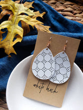 Load image into Gallery viewer, *SALE* Cut Out White Leather Teardrop With Raw Brass Hooks