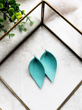 Load image into Gallery viewer, Robins Egg Blue Teal Leather Leaf Earrings