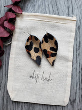 Load image into Gallery viewer, *SALE* Leopard Print Leather Small Leaf Earrings With Raw Brass Hook