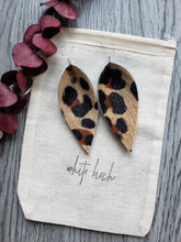 Load image into Gallery viewer, *SALE* Leopard Print Leather Small Leaf Earrings With Raw Brass Hook