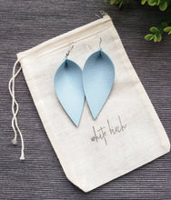 Load image into Gallery viewer, Baby Blue Leather Leaf Earrings