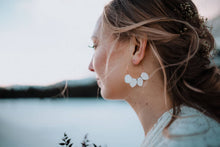Load image into Gallery viewer, White Leather Petal Hoop Earrings.