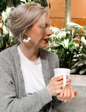 Load image into Gallery viewer, White Leather Petal Hoop Earrings.