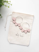 Load image into Gallery viewer, Blush Pink Leather Petal Hoop Earrings.