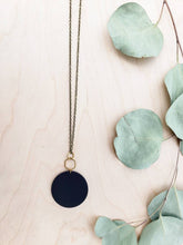 Load image into Gallery viewer, *SALE* Geometric Brass Hexagon Black Leather Circle Necklace