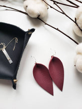 Load image into Gallery viewer, Burgundy Leather Leaf Earrings