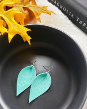 Load image into Gallery viewer, Robins Egg Blue Teal Leather Leaf Earrings