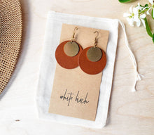 Load image into Gallery viewer, Brown Leather Disc & Small Brass Disc Dangle Earrings