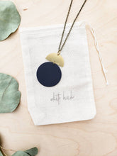 Load image into Gallery viewer, *SALE* Geometric Brass Half Moon Black Leather Circle Necklace