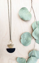 Load image into Gallery viewer, *SALE* Geometric Brass Circle Black Stacked Half Moon Leather Necklace
