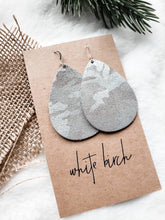 Load image into Gallery viewer, *SALE* Silver Camo Leather Medium Teardrop With Raw Brass Hook