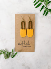 Load image into Gallery viewer, Mustard Yellow Leather & Brass Earrings