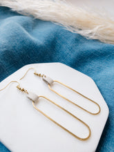 Load image into Gallery viewer, Cream Leather & Brass Oval Accent Earrings