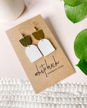 Load image into Gallery viewer, *SALE* White Leather with Oblong Brass Accent Earrings With Raw Brass Hook