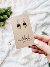 Load image into Gallery viewer, Black Leather & Brass Triangle Earrings