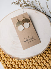 Load image into Gallery viewer, Beige Leather Small Circle & Brass Half Circle Stacked Earrings