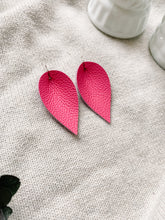 Load image into Gallery viewer, Neon Pink Leather Leaf Earrings