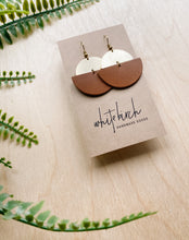 Load image into Gallery viewer, Brown Leather Half Moon & Brass Half Moon Dangle Earrings.