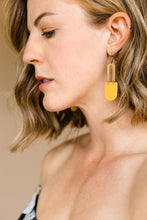 Load image into Gallery viewer, Mustard Yellow Leather & Brass Earrings