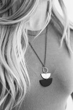 Load image into Gallery viewer, *SALE* Geometric Brass & Beige Leather Half Moon Necklace