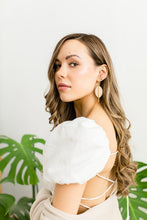 Load image into Gallery viewer, Blush Pink Petal Leather and Brass Bar Earrings