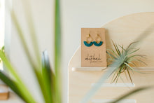 Load image into Gallery viewer, Ocean Teal Blue Leather and Brass Ring Earrings
