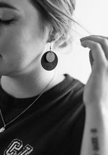 Load image into Gallery viewer, Brown Leather Disc & Small Brass Disc Dangle Earrings